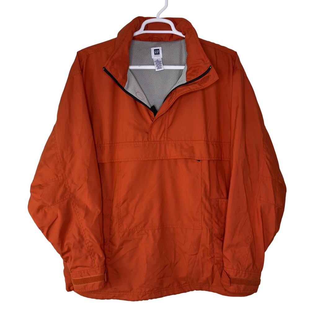 Vintage Gap Jacket Men's XL Orange Windbreaker Anorak Y2K Utility Hood Gorp Hike